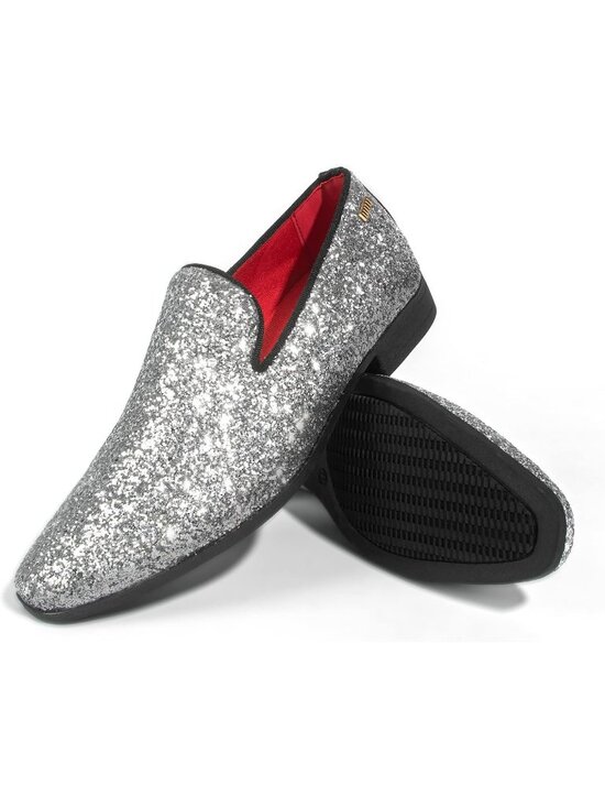 UUBARIS Men\'s Glitter Silver Elegant Tuxedo Loafers Slip on Dress Formal Shoes